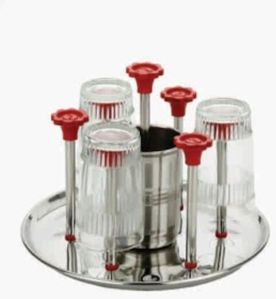 Prachit Round Plate Stainless Steel Glass Stand