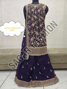 Ladies Purple Sharara Suit With Dupatta All Sizes Party Wear, Technics : Machine Made