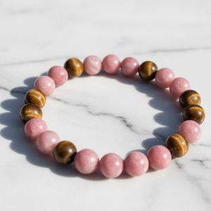Polished Ganpati Gems Natural Rhodochrosite Tiger Eye Bracelet