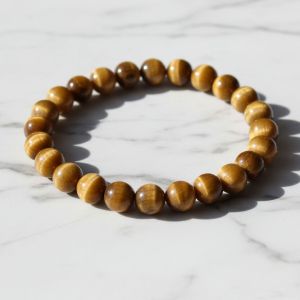 Natural Yellow Tigers Eye Beaded Golden Chatoyant Gemstone Bracelet