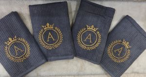 Ribbed Finish Premium Monogram Laurel Towel Set