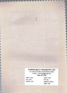 190 GSM Cotton Drill Fabric, Width : 63Inch