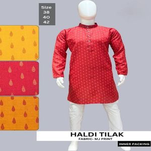 Mens Party Wear Red Cotton Slub Printed Kurta Pajama Set