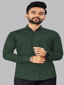 Mens Plain Green Cotton Full Sleeve Shirt