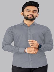 Mens Plain Grey Cotton Full Sleeve Shirt