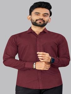 Mens Plain Maroon Cotton Full Sleeve Shirt