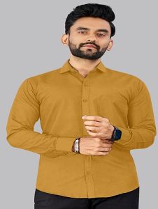 Mens Plain Mustard Cotton Full Sleeve Shirt