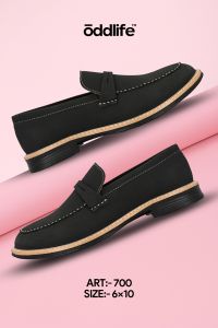 Mens Black Loafer Contrast Penny Strap Shoes