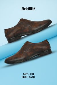 Synthetic Leather Mens Brown Brogue Distressed Lace-Up Shoes