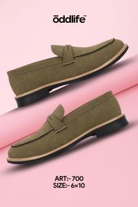 Mens Olive Loafer Earth-Tone Penny Strap Shoes