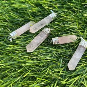 Polished Rose Quartz Pencil Pendant, Color : Pink for Jewelry