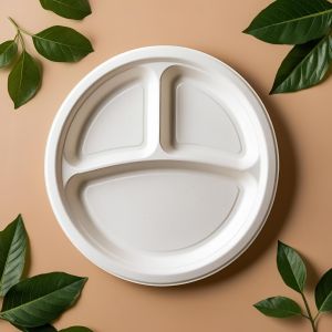 Round Sugarcane Bagasse Disposable Compartment Plate