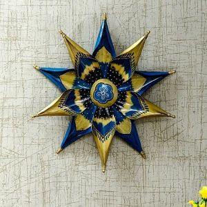 Iron Blue and Golden Flower Wall Decor