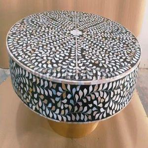 Camel Bone Inlay Coffee Table, Shape : Round For Living Room Furniture
