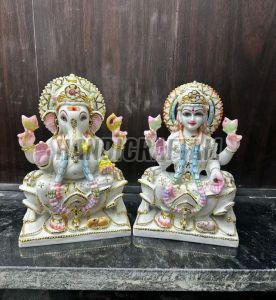 Polished Marble Laxmi Ganesh Statue, Color : Multicolor