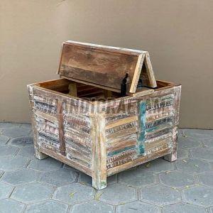 Square Rustic Wooden Stool for Indoor