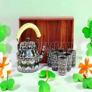 Traditional Hand Painted Tea Kettle With Glass Set
