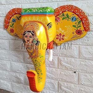 Wooden Hand Painted Elephant Head Medium
