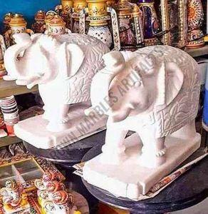 White Marble Elephants Statue for Exterior Decor