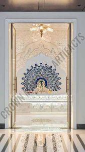 8 Feet Marble Inlay Temple Traditional Indian Design