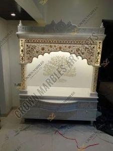 Polished 9 Feet Inlay White Marble Temple for Used Worship