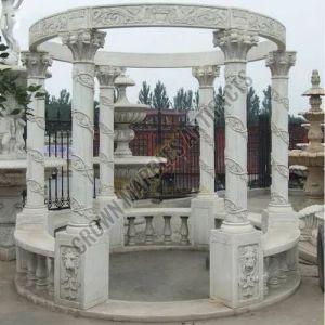 Paint Coated Outdoor Off White Marble Gazebo, Shape : Round