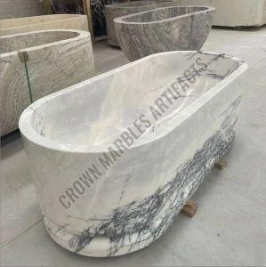Polished White Marble Bathtub, Shape : Oval