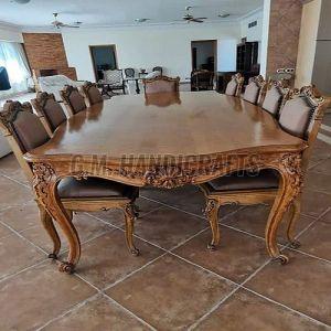 7 Seater Wooden Dining Table Set, Color : Brown