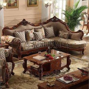 Brown Modern L Shape Wooden Sofa Set