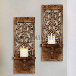 Polished Decorative Wooden Wall Mounted Candle Stand