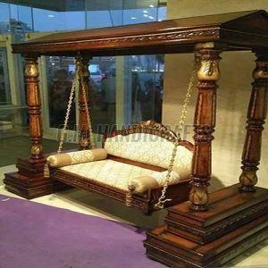 Polished Hand Carved Wooden Jhula Swing for Indoor
