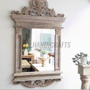 Hand Carved Wooden Mirror for Decorative