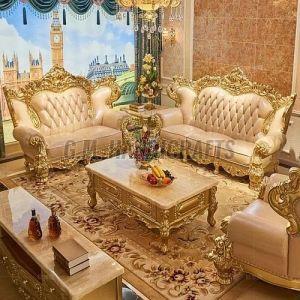 High-quality Wood Luxurious Golden Sofa Set for Living Room Furniture