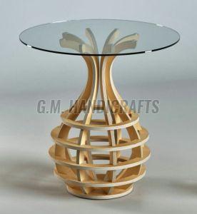Round Wooden Coffee Side Table With Glass Tabletop