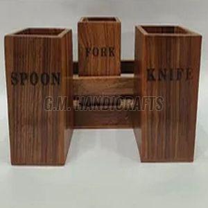 Wooden Cutlery Holder, Color : Brown
