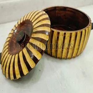 Polished Yellow and Brown Wooden Chapati Box, Shape : Round