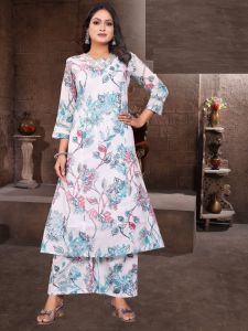 Ladies White Floral Palazzo Set