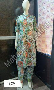 Daywear Cotton Blend Ladies Boho Style Leaf Print Suit