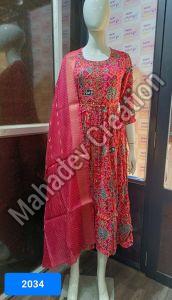 Ethnic Functions Cotton Blend Ladies Celebration Wear Anarkali Suit