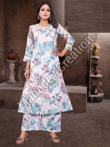 Ethnic Wear Cotton Blend Ladies White Floral Palazzo Set