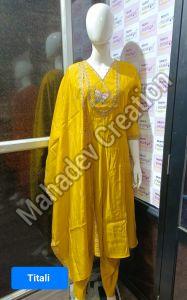 Cotton Blend Lady Celebration Style Embroidered Churidar Suit