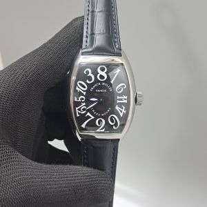 Franck Muller Crazy Hours Silver Black Dial Black Leather Strap Swiss Automatic Watch