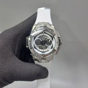 Hublot Big Bang Unico Sang Bleu II 45mm Silver White Dial White Rubber Strap Swiss Watch