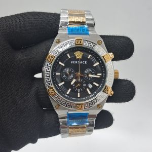 Versace V-sporty Greca Chronograph Dual Tone Black Dial Swiss Watch