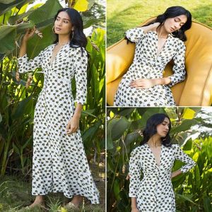 Viscose Crepe Black And White Printed Maxi Dress