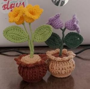 Handmade Crochet Tulip Flower Pot, Color : Multi Color for Home Decor