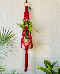 Maroon Rope Mini Plant Holder, Technics : Handmade