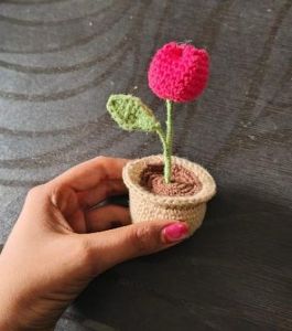 Pink Crochet Tulip Flower Pot
