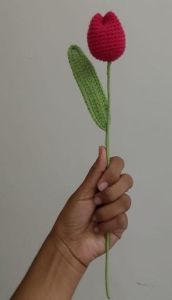 Red Crochet Tulip Flower for Home Decor