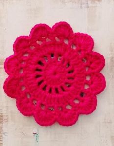 Red Lotus Crochet Round Coaster